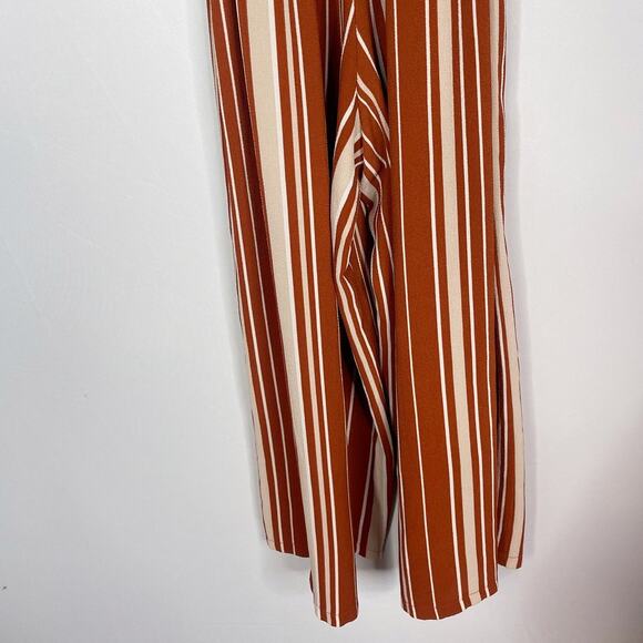 Miami Medium Rust Orange Cream Striped Jumpsuit Tie Waist VNeck Wrap Francescas - Picture 9 of 12